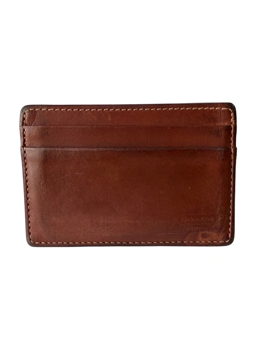 Vintage Coach British Tan Leather Money Clip Card Case Wallet